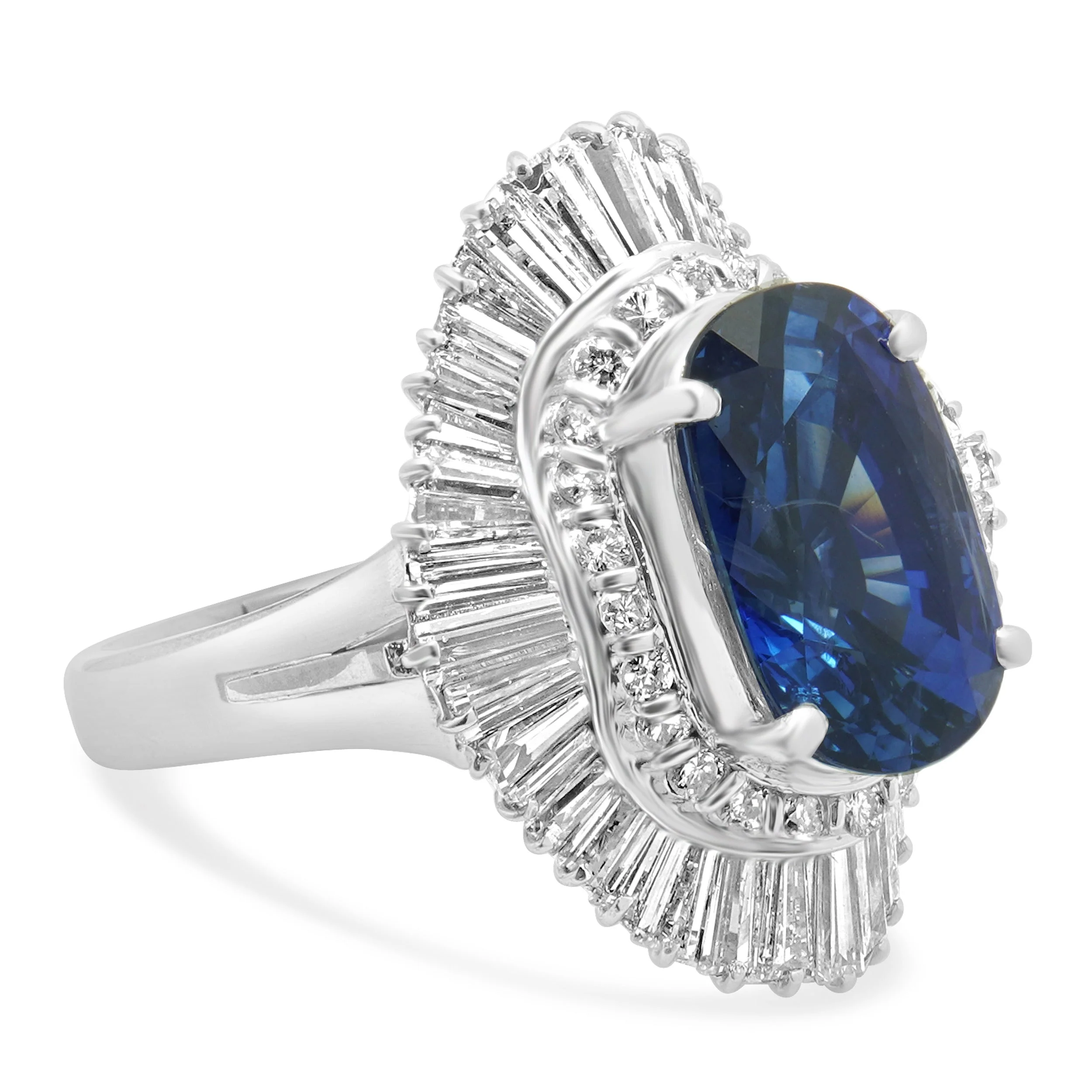 Platinum Oval Cut Blue Sapphire and Diamond Ballerina Ring - Image 3
