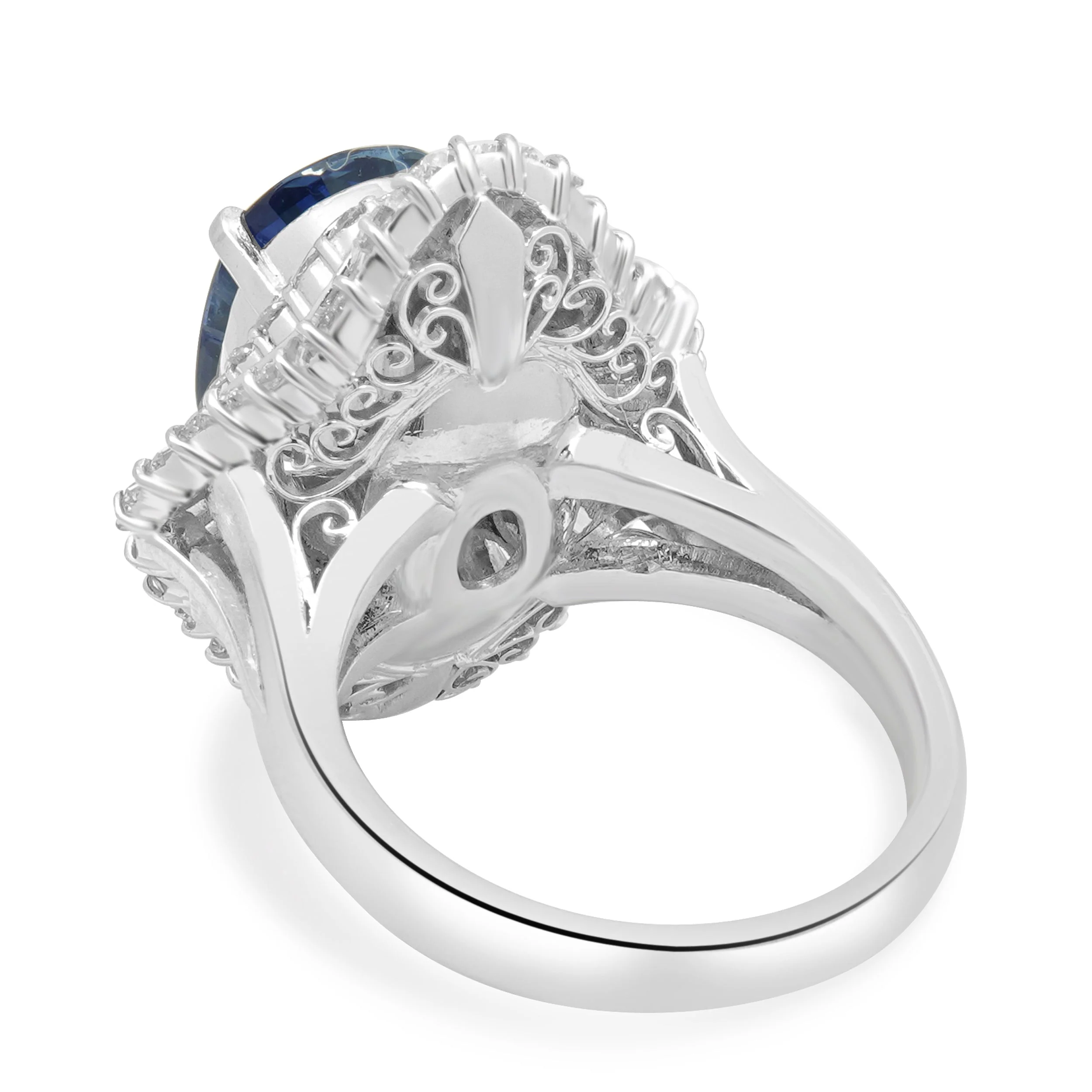 Platinum Oval Cut Blue Sapphire and Diamond Ballerina Ring - Image 4