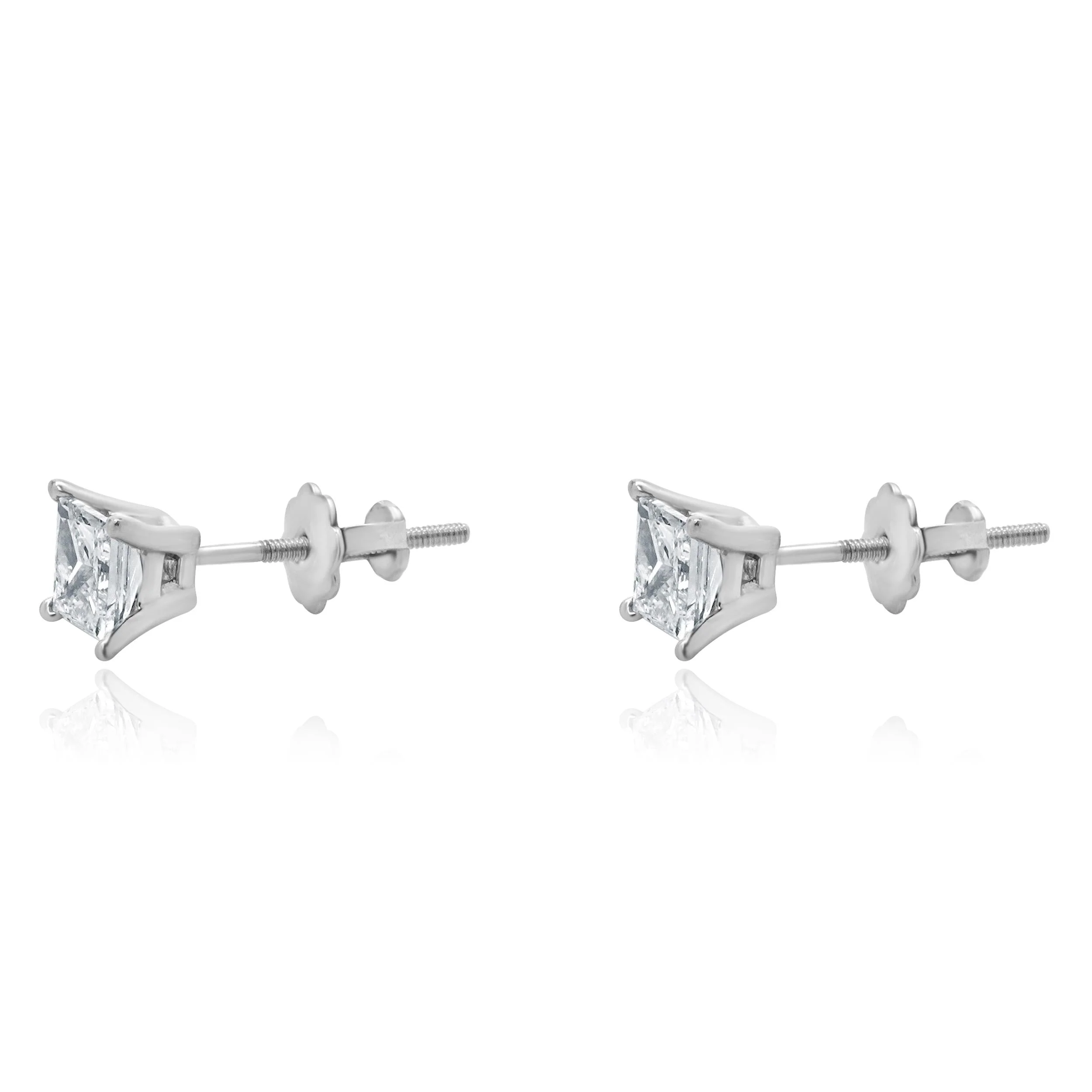 Platinum Princess Cut Diamond Stud Earrings - Image 2
