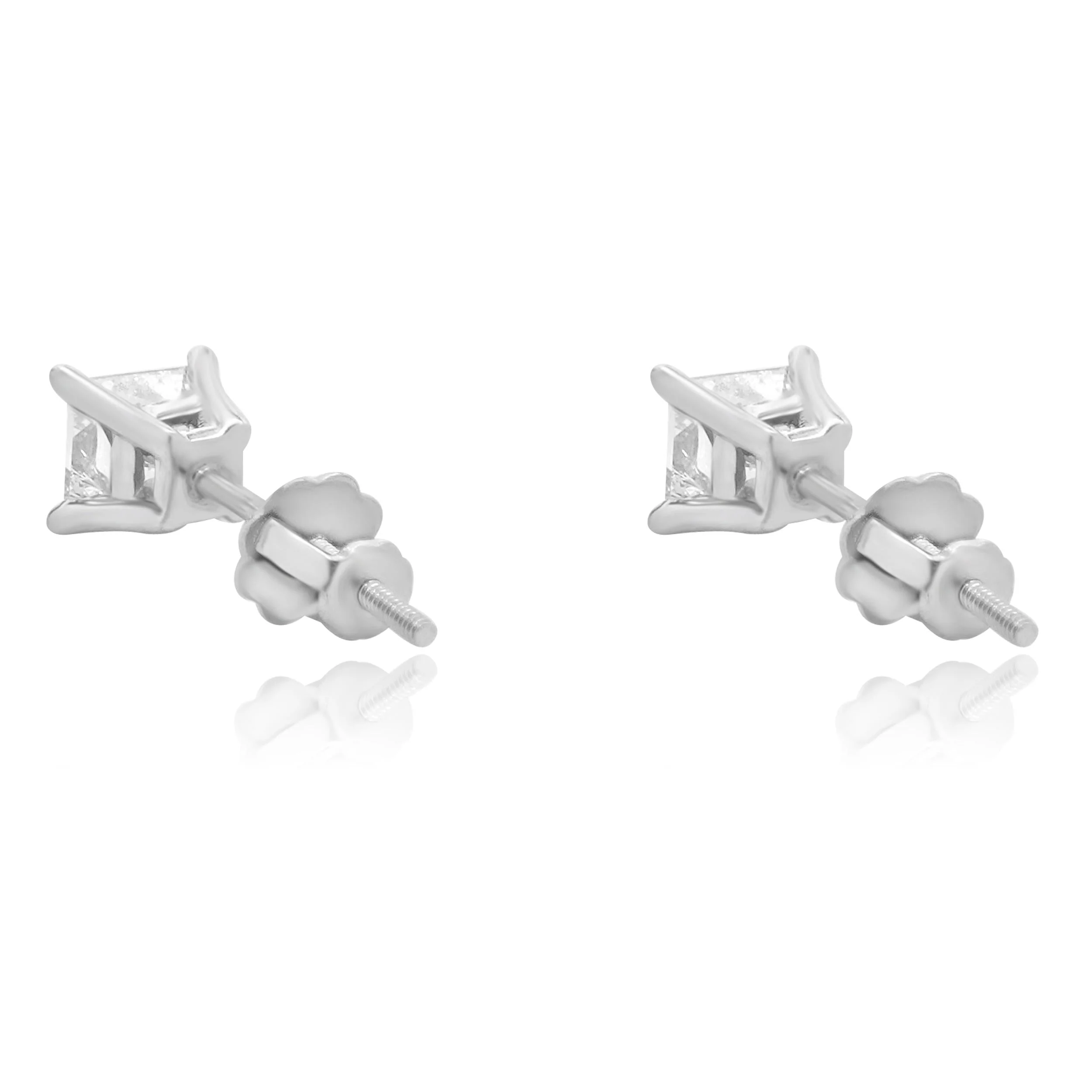 Platinum Princess Cut Diamond Stud Earrings - Image 3