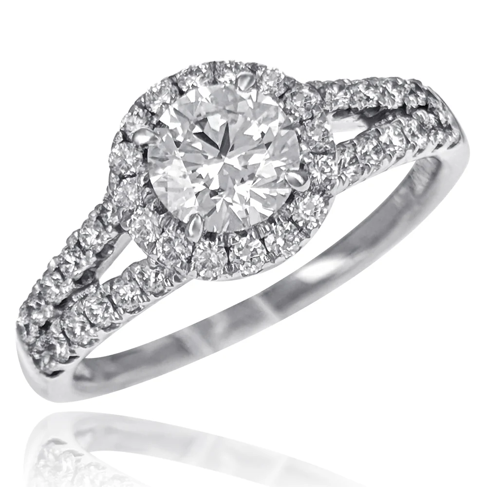 Platinum Round Brilliant Cut Diamond Halo Engagement Ring