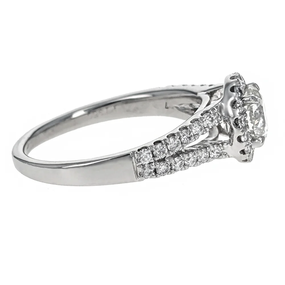 Platinum Round Brilliant Cut Diamond Halo Engagement Ring - Image 3