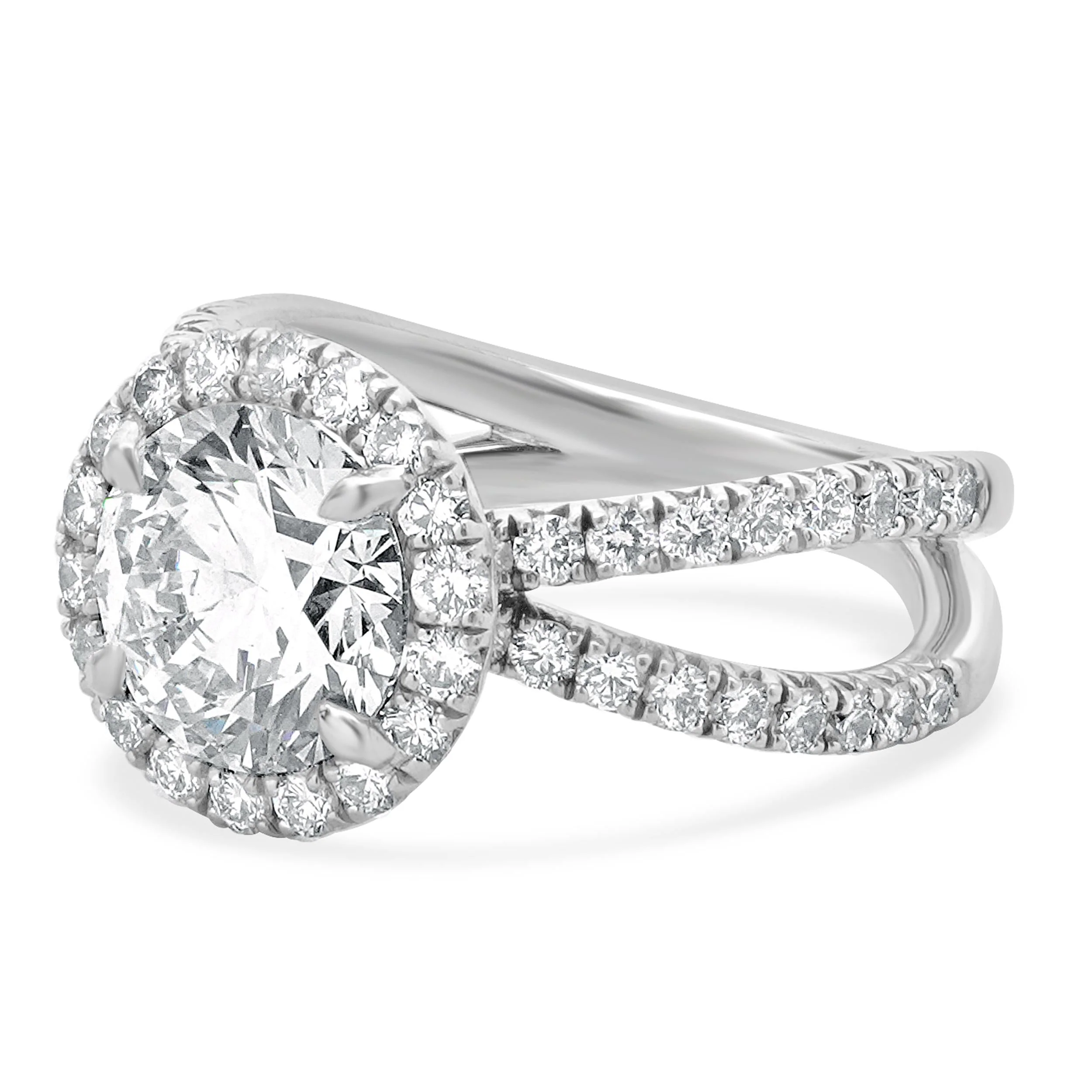 Platinum Round Diamond Engagement Ring With Halo - Image 2