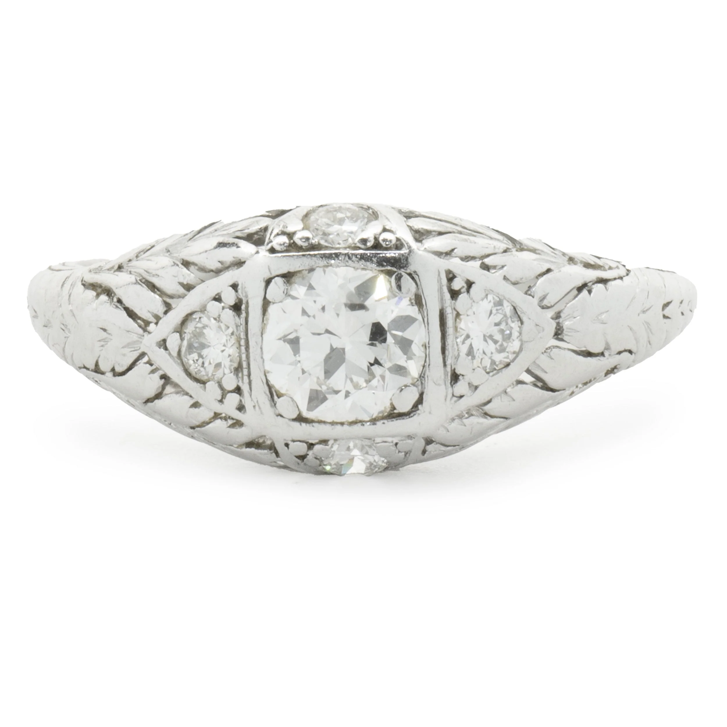 Platinum Round European Cut Diamond Engagement Ring