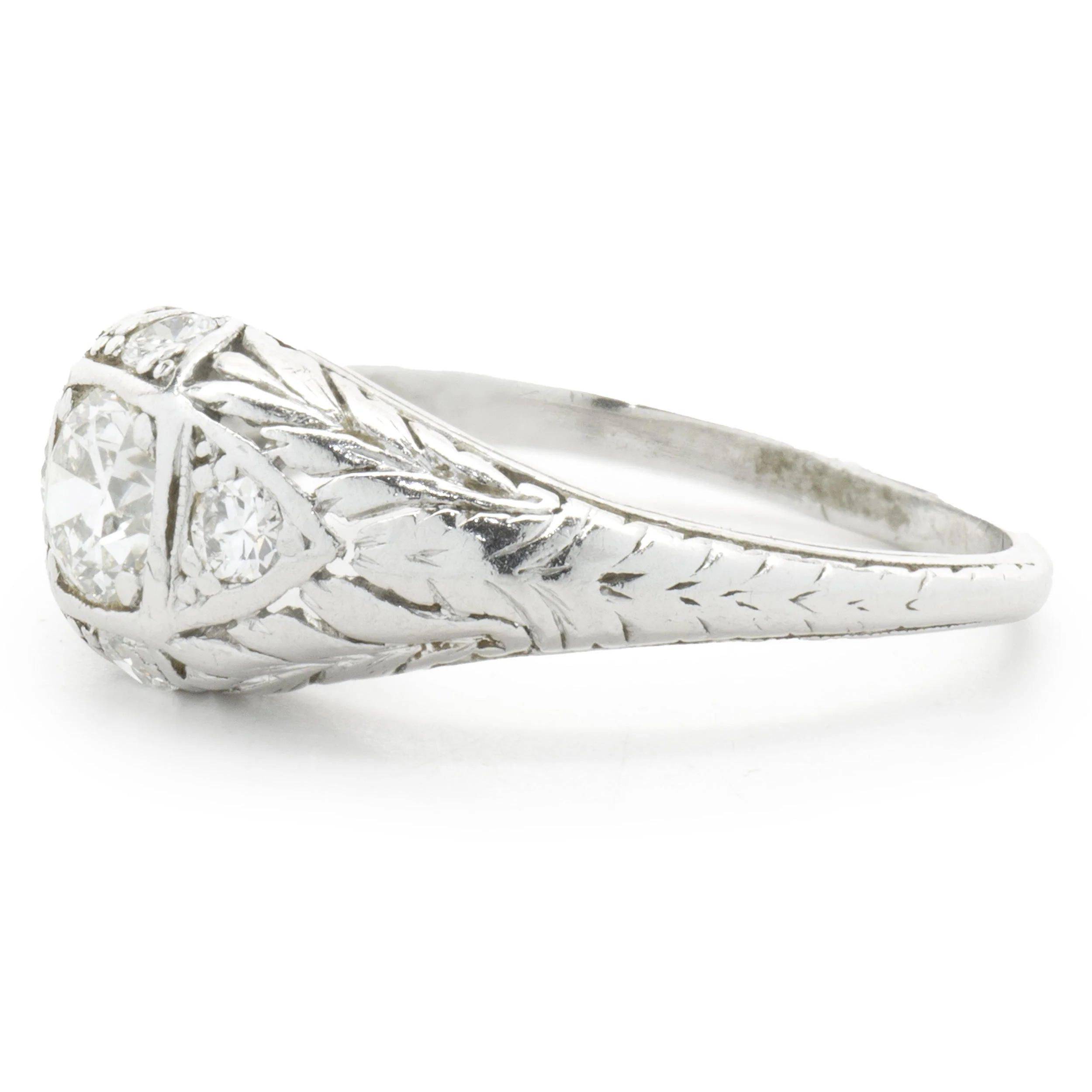 Platinum Round European Cut Diamond Engagement Ring - Image 2