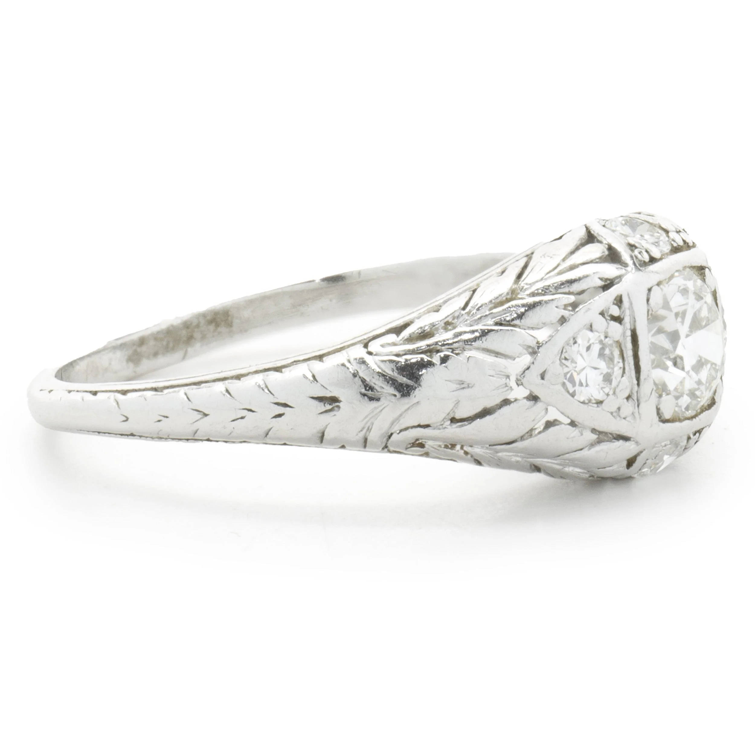 Platinum Round European Cut Diamond Engagement Ring - Image 4