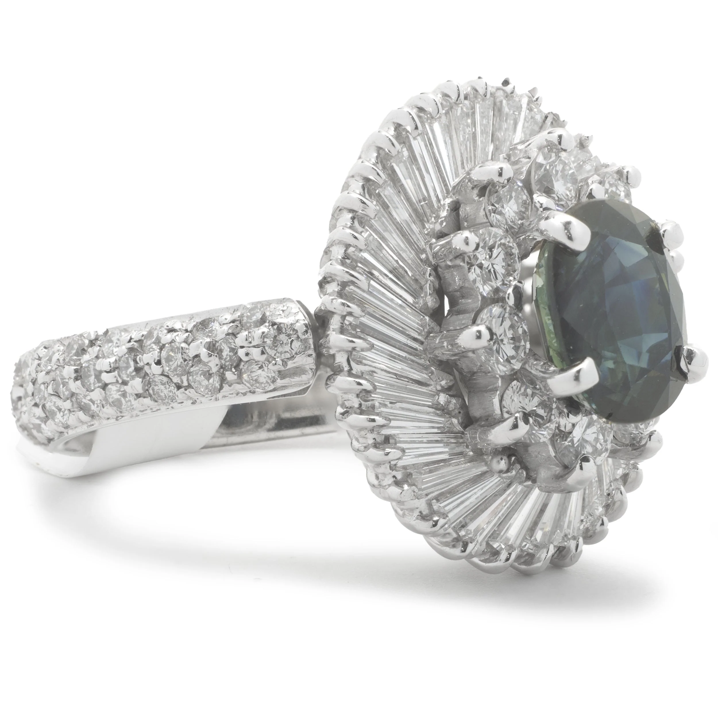 Platinum Sapphire and Diamond Ballerina Ring - Image 2