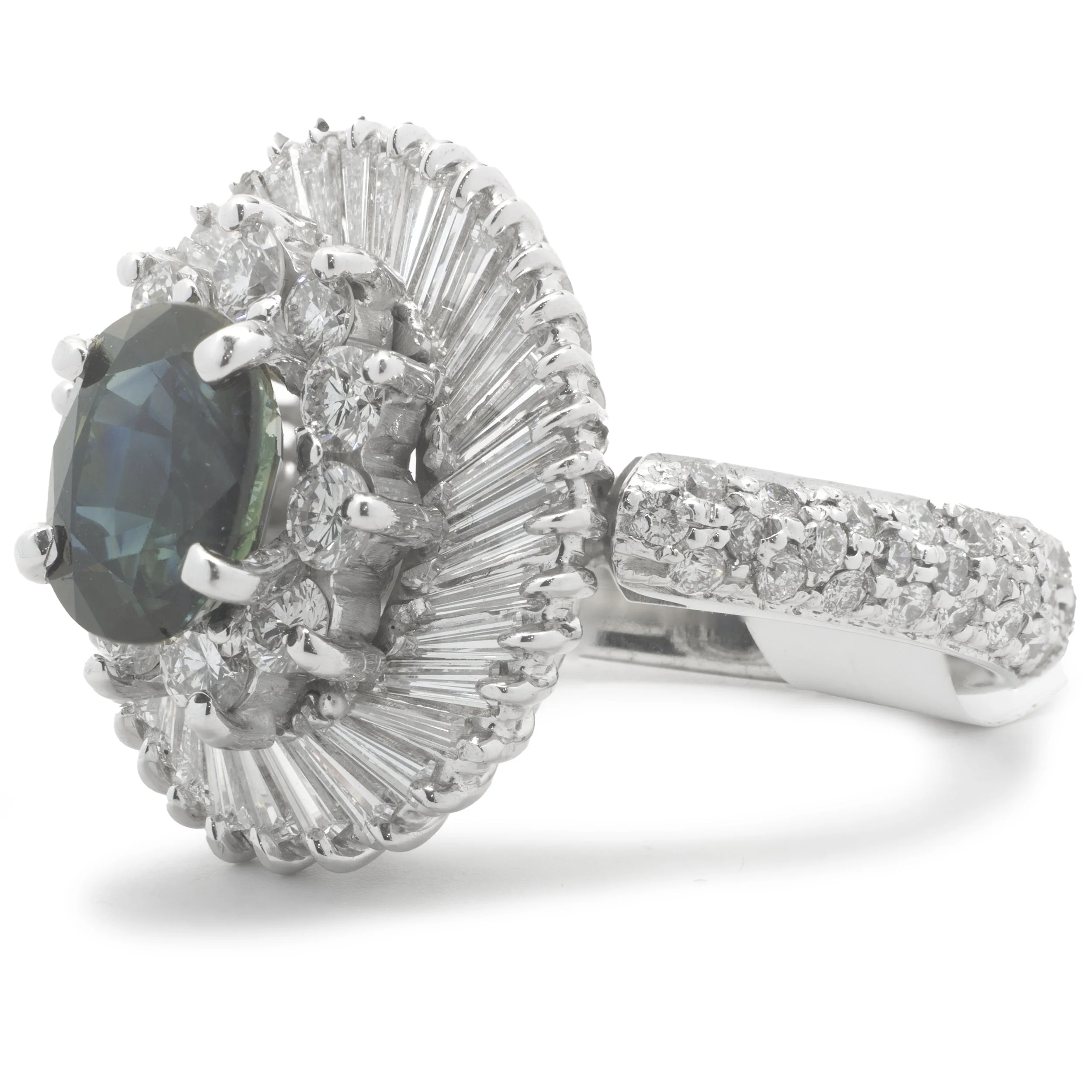 Platinum Sapphire and Diamond Ballerina Ring - Image 4