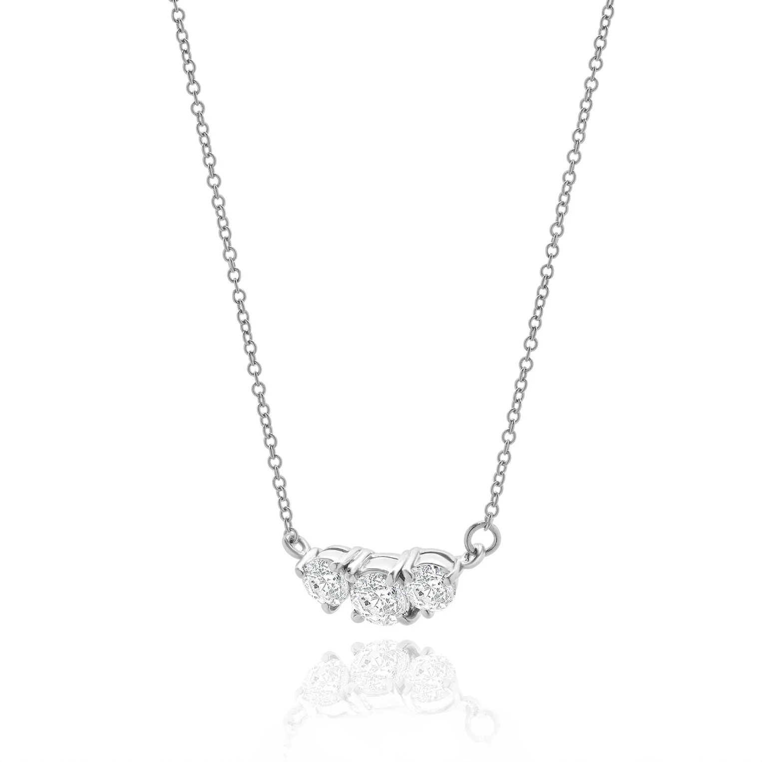 Platinum Three Diamond  Necklace - Image 4