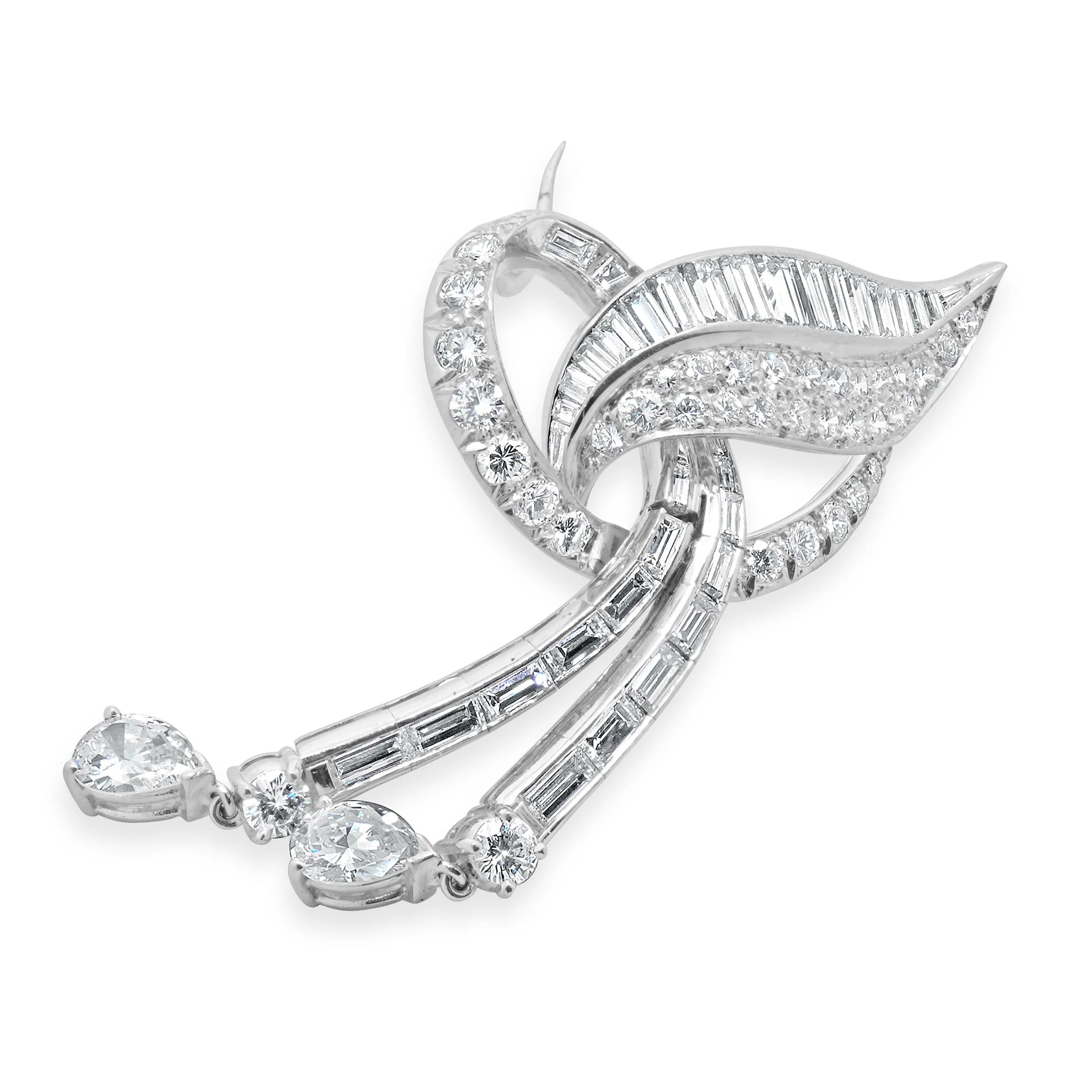 Platinum Vintage Diamond Ribbon Pin - Image 2