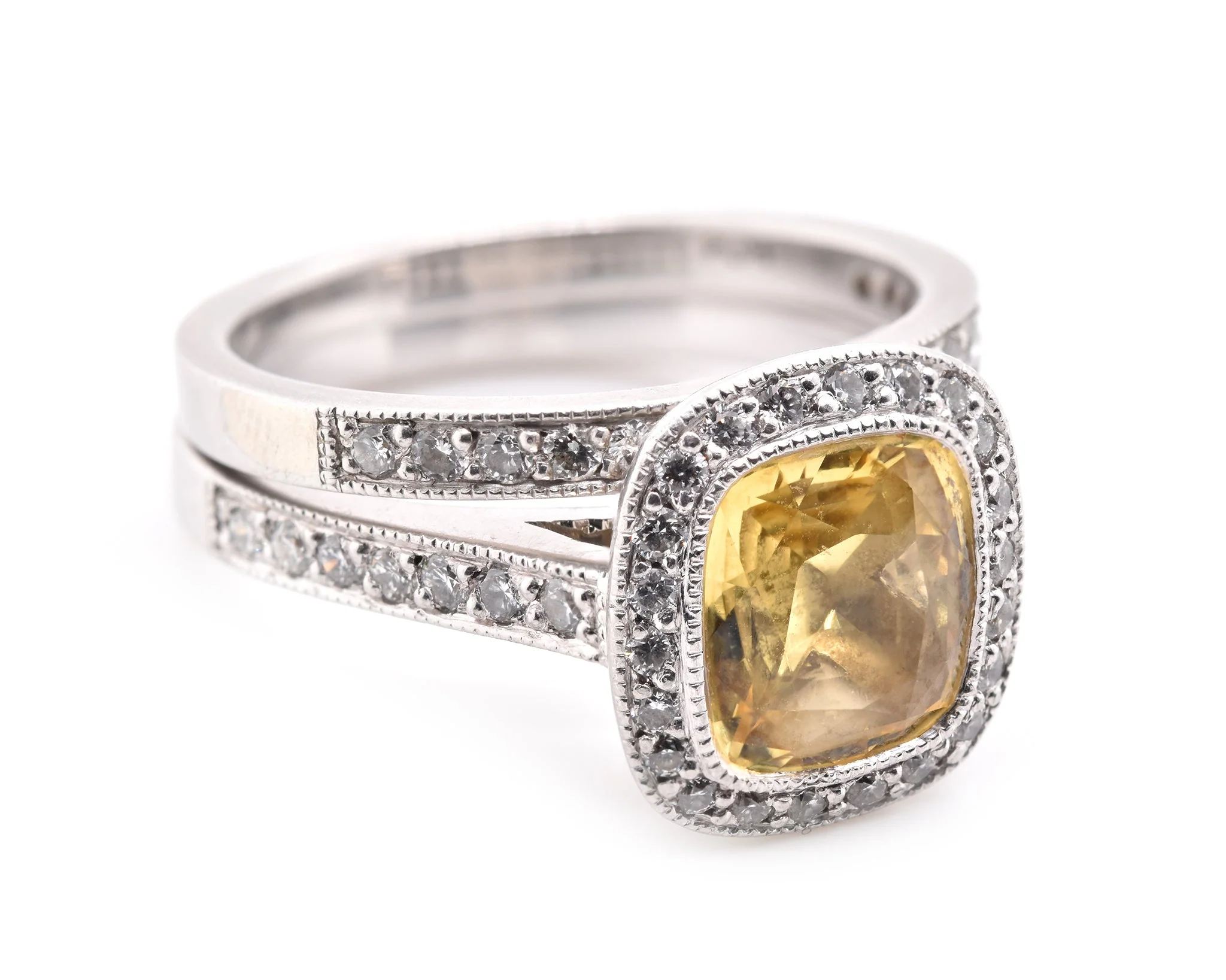 Platinum Yellow Sapphire and Diamond Ring Set - Image 2
