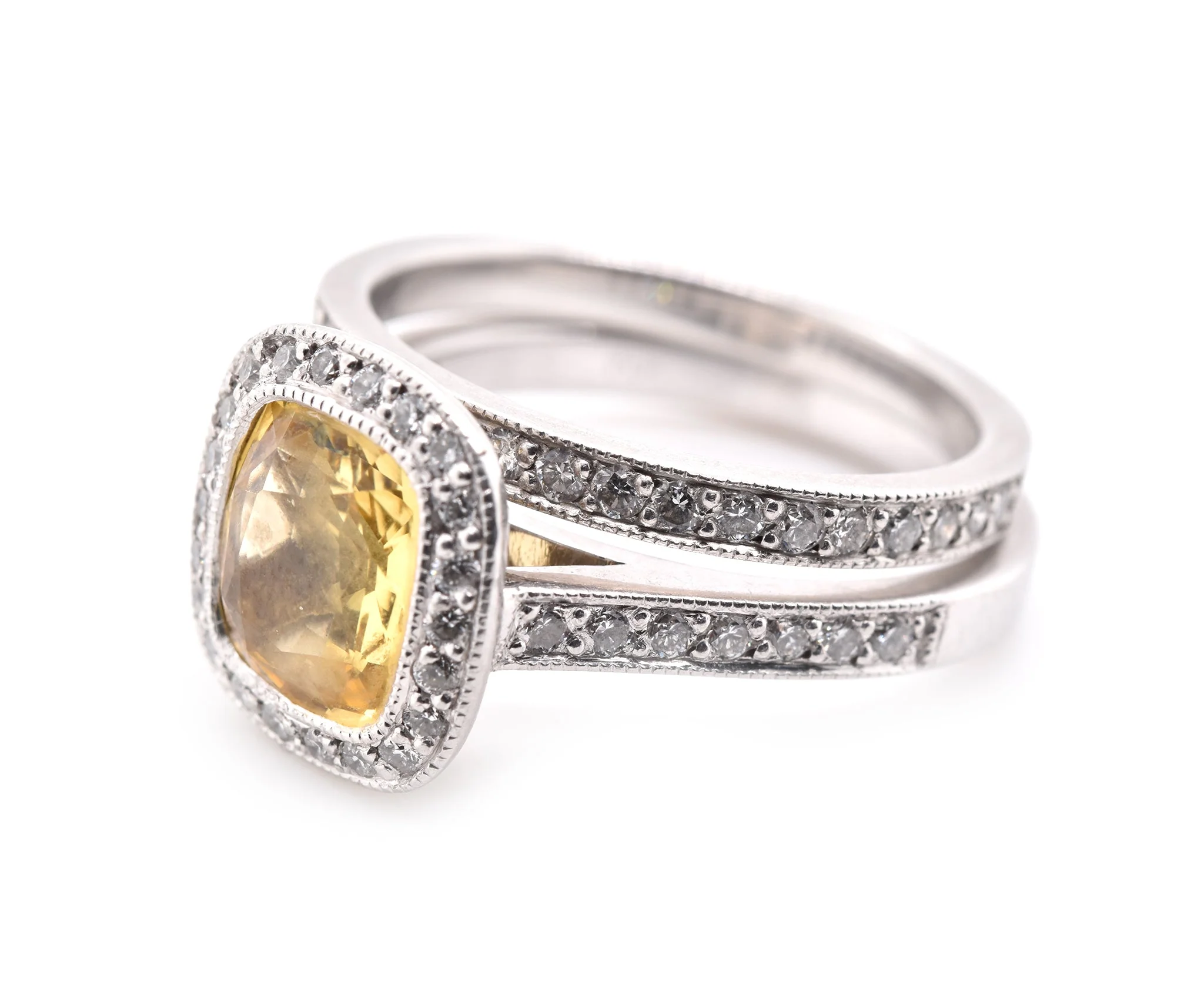 Platinum Yellow Sapphire and Diamond Ring Set - Image 3