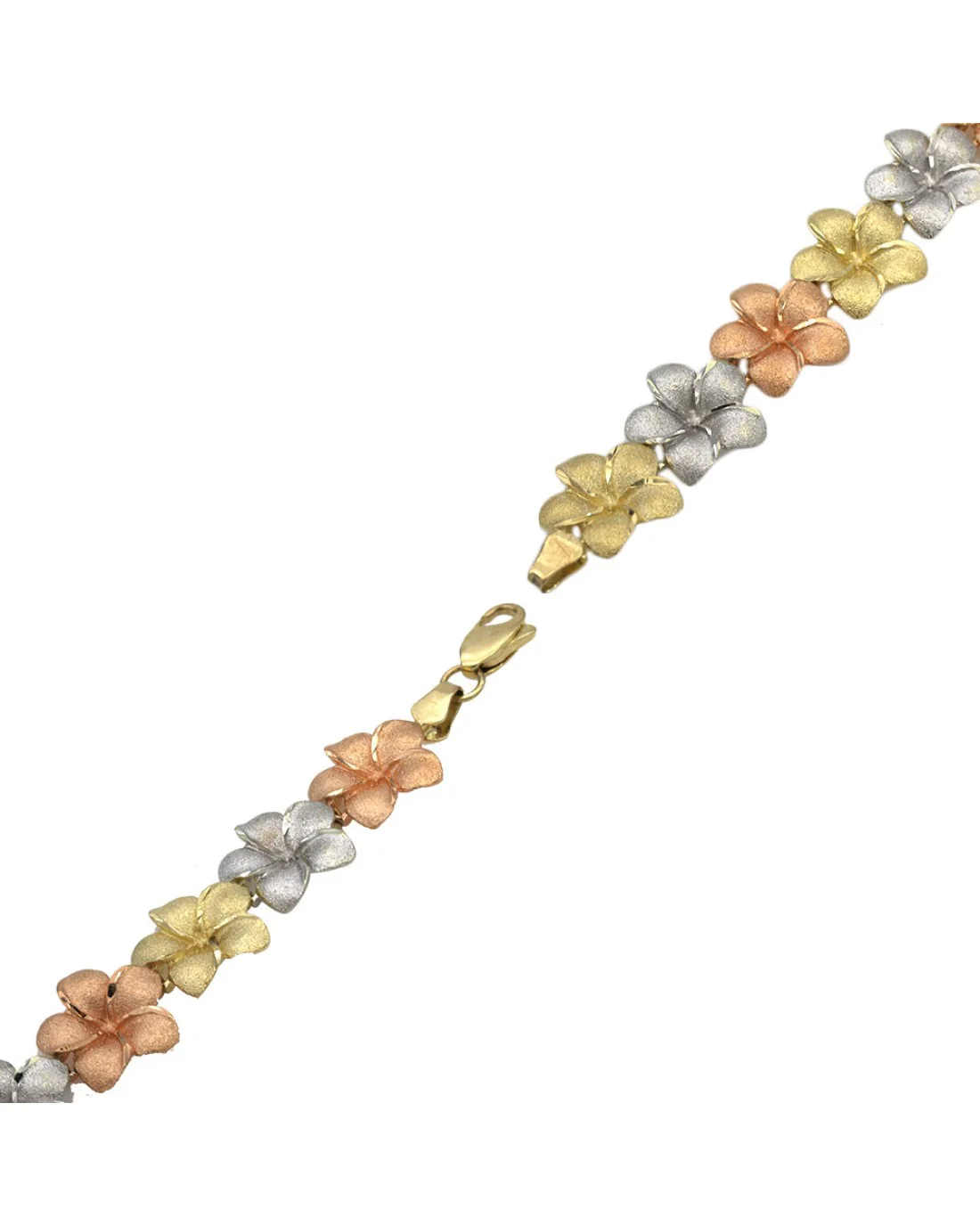 Plumeria Link Bracelet in White, Rose, and Yellow Gold - Image 2