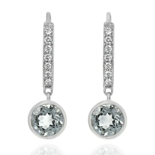 14K White Gold Prasiolite and Diamond Drop Earrings