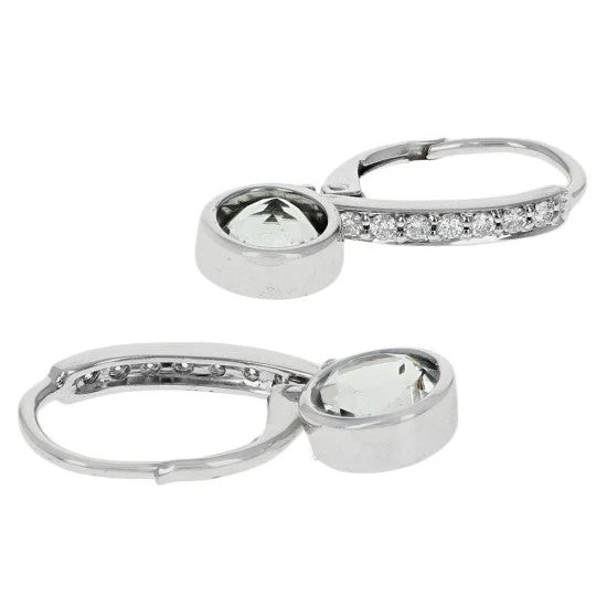 14K White Gold Prasiolite and Diamond Drop Earrings - Image 2