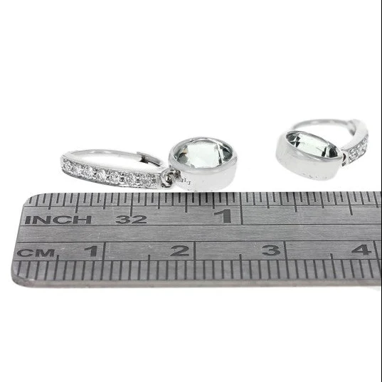 14K White Gold Prasiolite and Diamond Drop Earrings - Image 3
