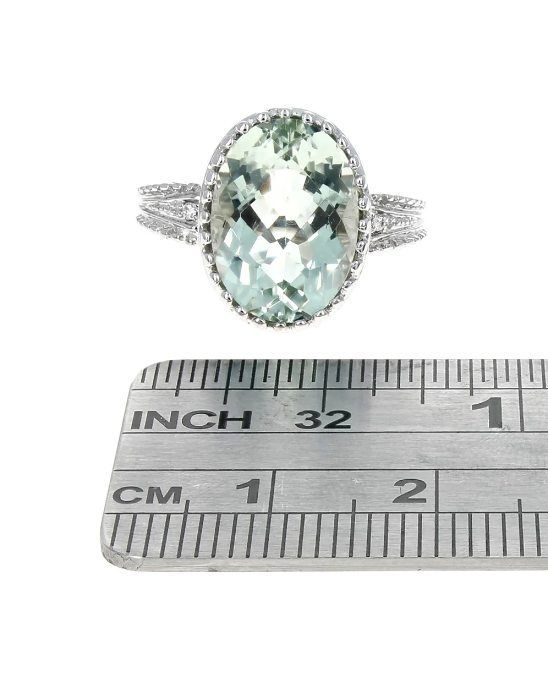 Prasiolite and Diamond Milgrain Accent Ring in White Gold - Image 3
