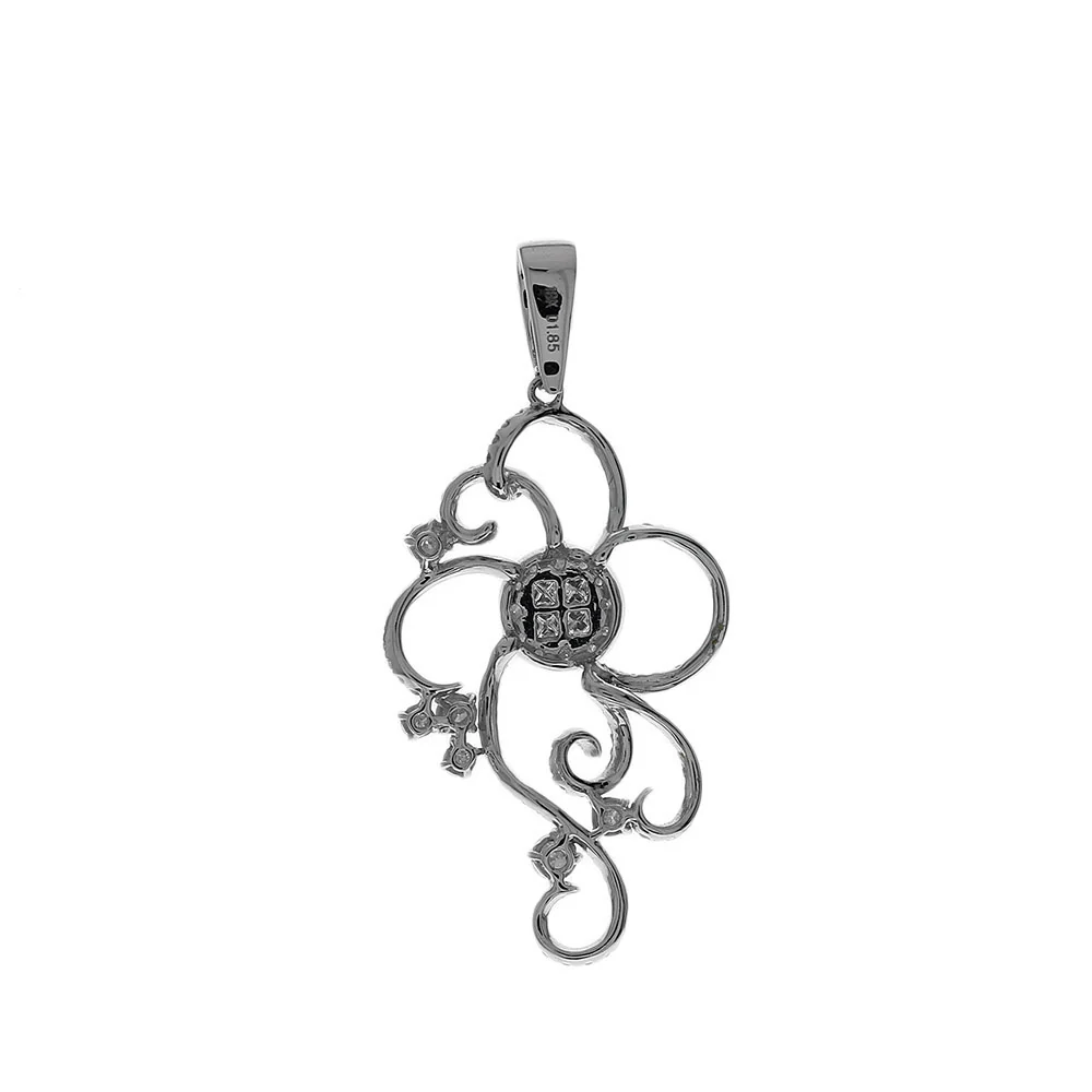 Princess and Round Cut Diamond Pave Open Scroll Motif Pendant - Image 2