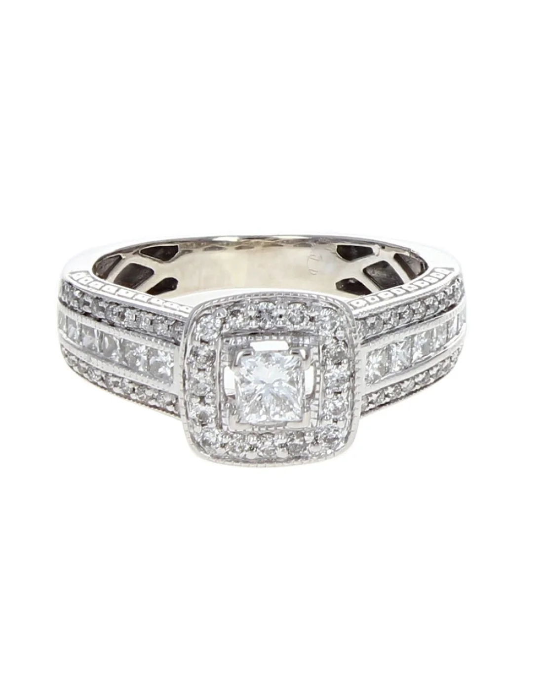 Princess and Round Diamond Halo Engagement Ring - Image 2