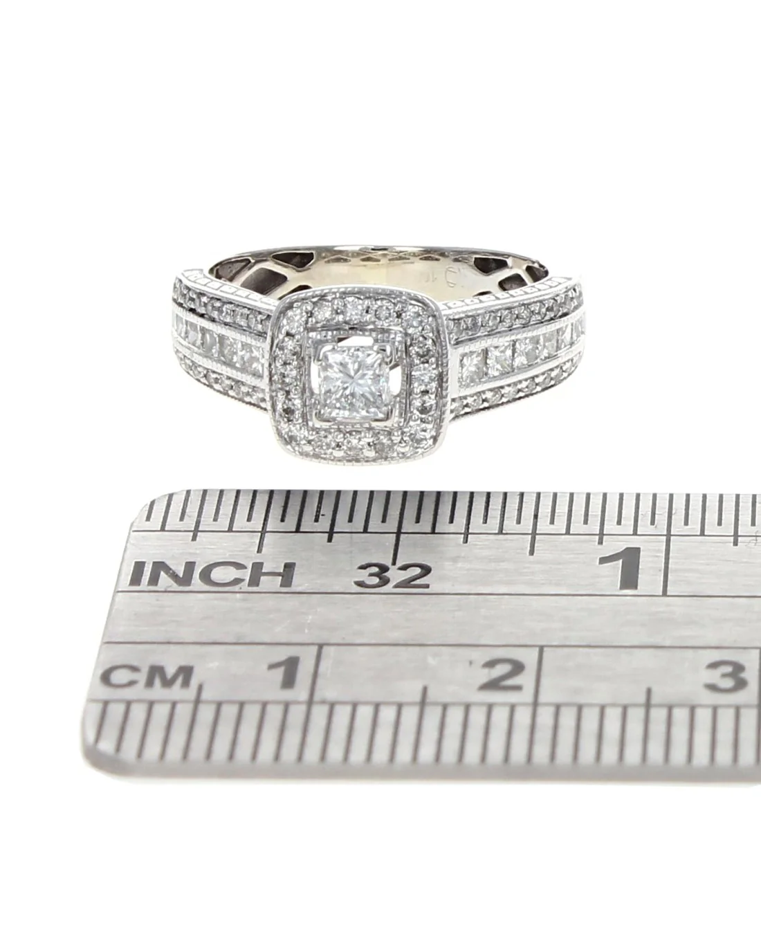 Princess and Round Diamond Halo Engagement Ring - Image 3