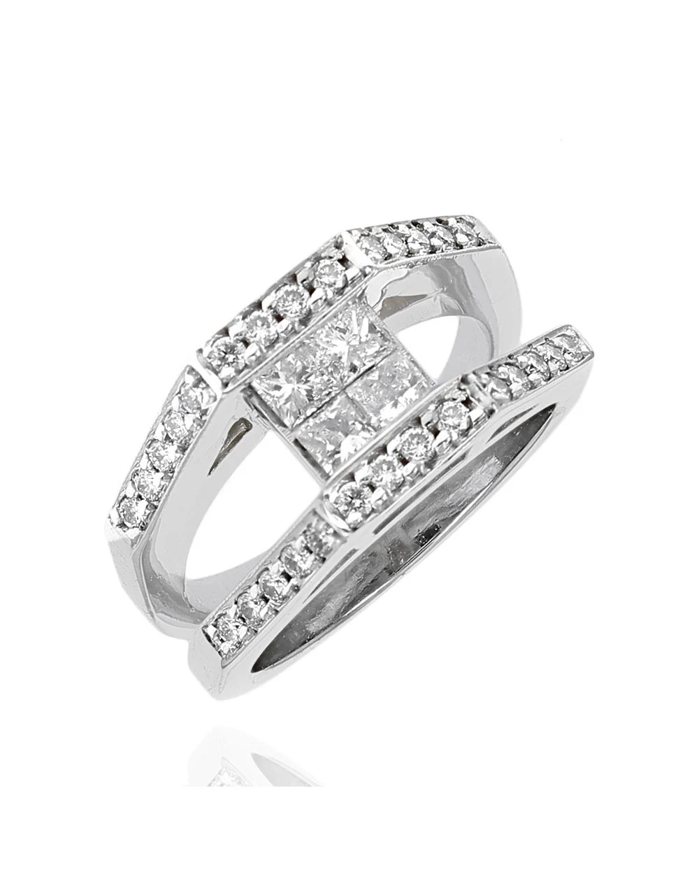Princess and Round Diamond Split Shank Ring