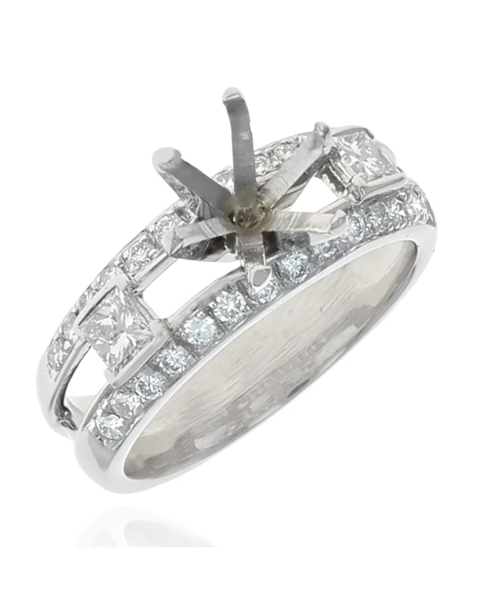 Princess and Round Diamond Split Shank Semi Mount