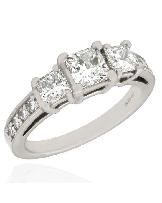 Princess and Round Diamond Three Stone Ring in Platinum