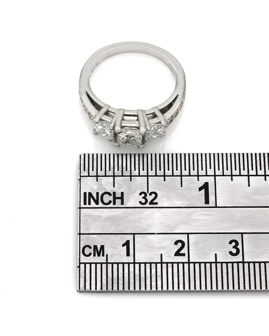 Princess and Round Diamond Three Stone Ring in Platinum - Image 3