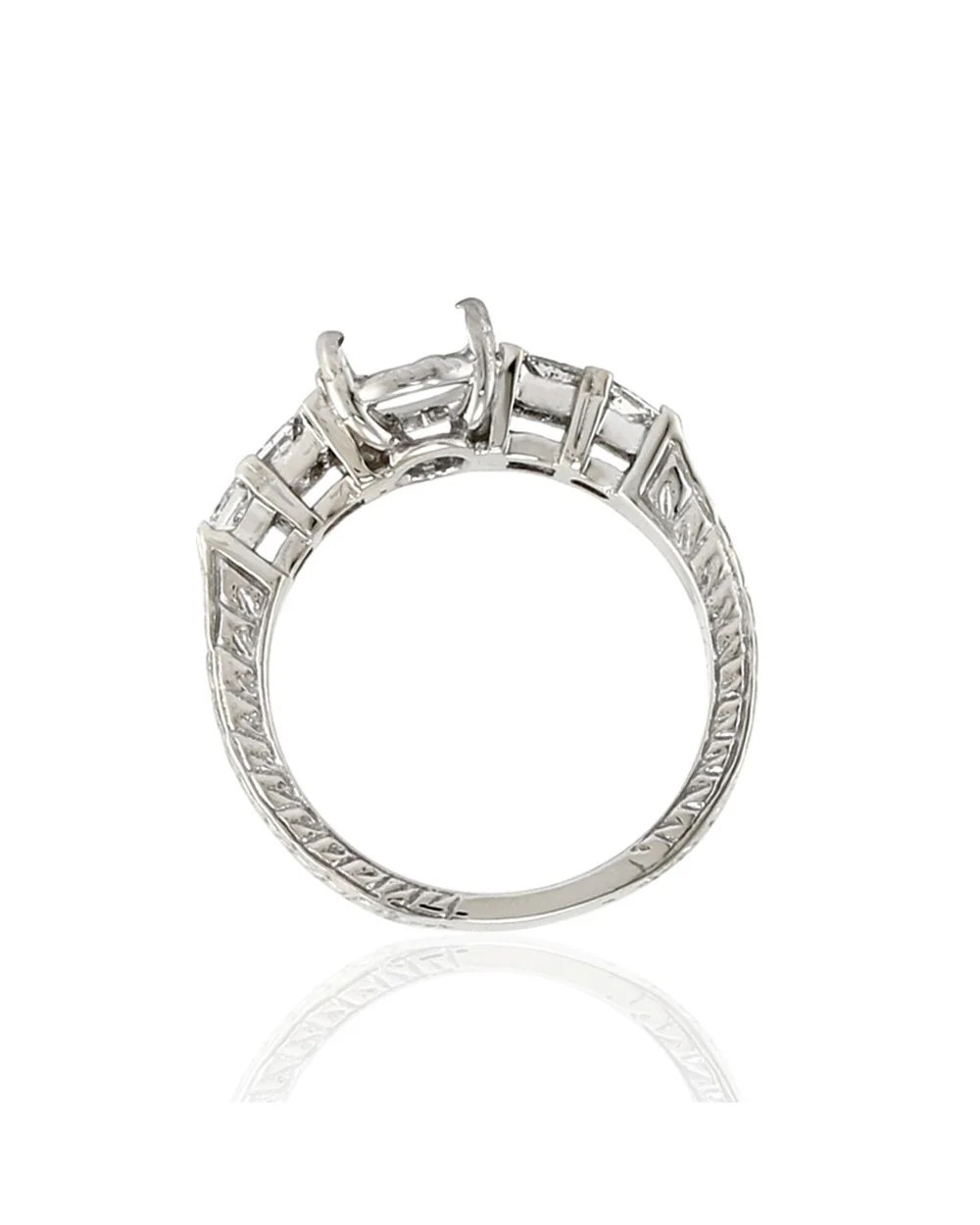 Princess Diamond and Carved Gold Engagement Ring Mounting - Image 5