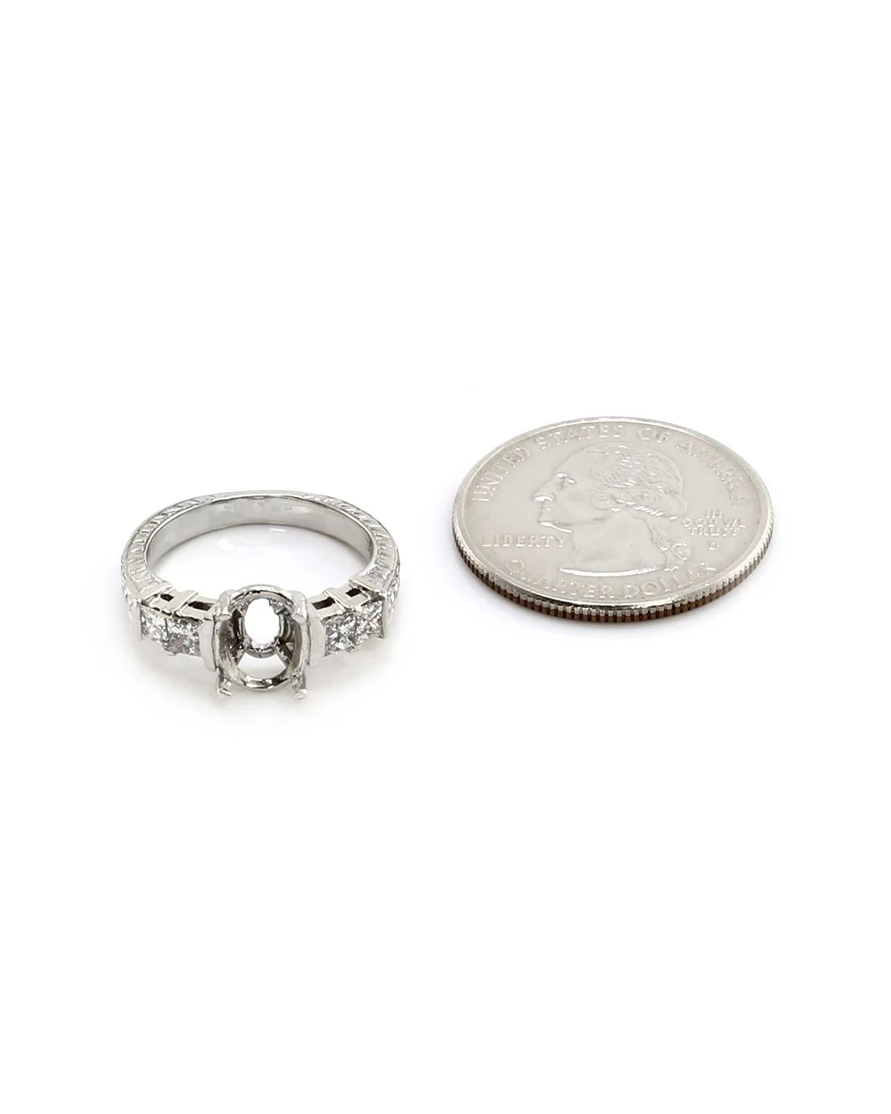 Princess Diamond and Carved Gold Engagement Ring Mounting - Image 7