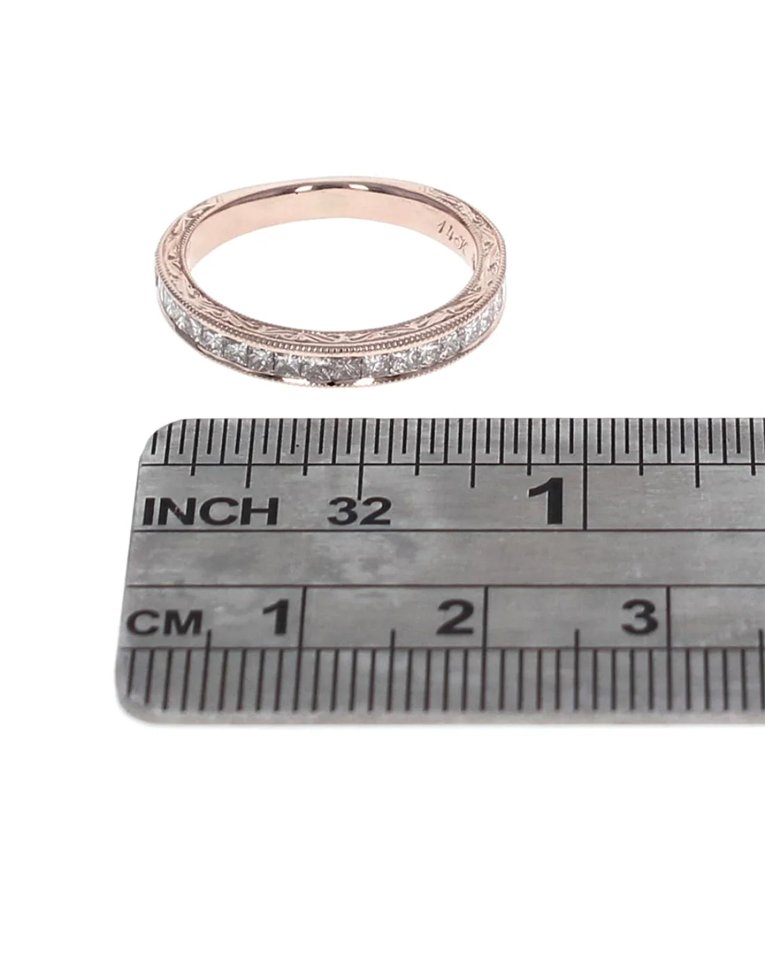 Princess Diamond Scroll and Milgrain Accent Band in Rose Gold - Image 3