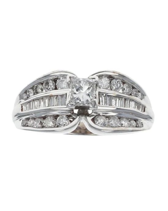 Princess Solitaire Round and Baguette Diamond Ring - Image 2