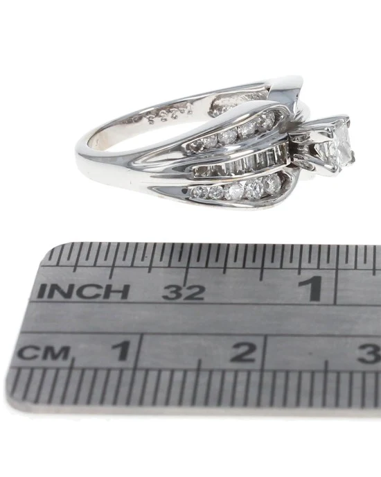 Princess Solitaire Round and Baguette Diamond Ring - Image 3