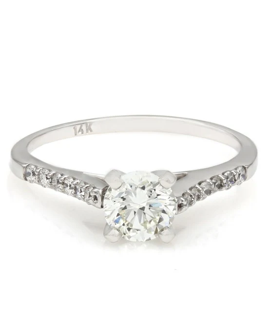 Prong Set Round Diamond Engagement Ring in 14k White Gold - Image 2