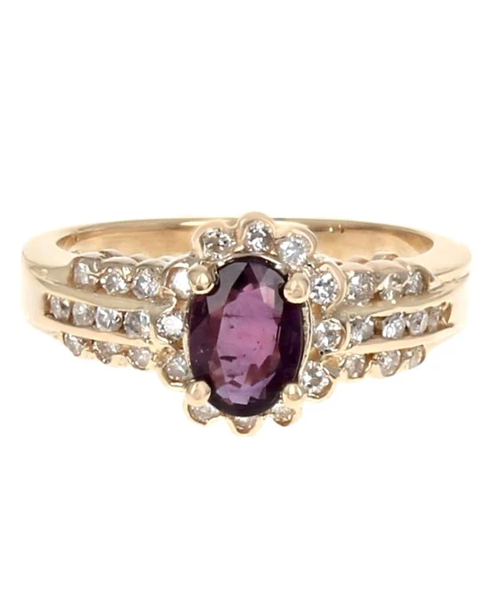 Purple Sapphire and Diamond Halo Ring - Image 2