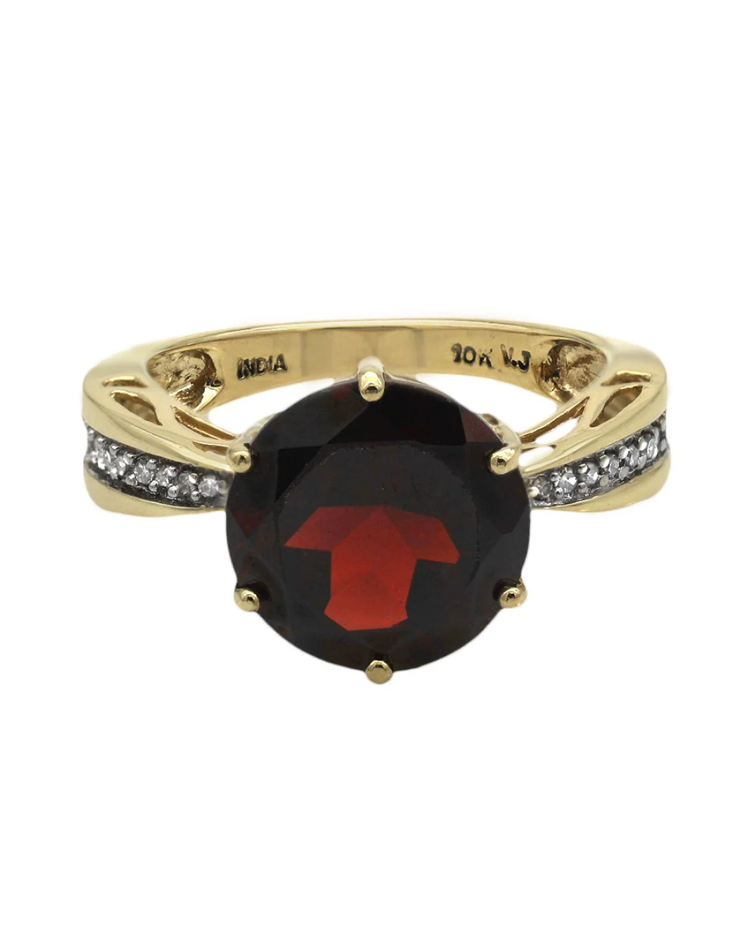Pyrope Garnet and Diamond Accent Ring in Yellow Gold - Image 2