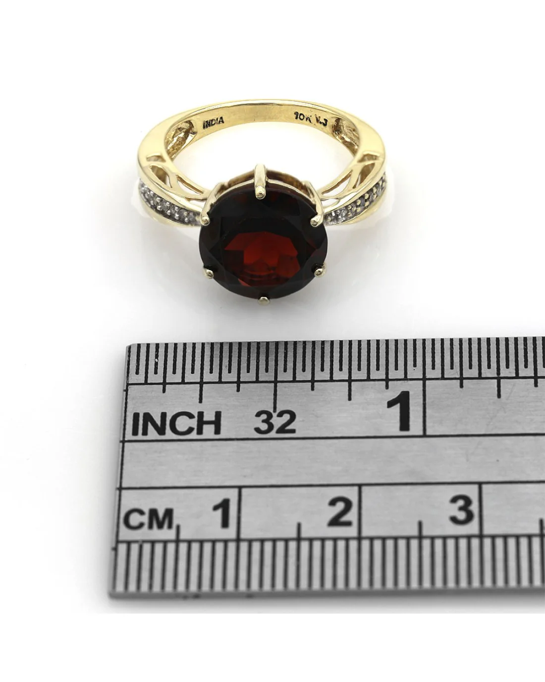 Pyrope Garnet and Diamond Accent Ring in Yellow Gold - Image 3