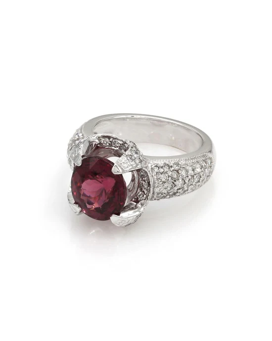 Pyrope Garnet and Diamond Pave Ring in Gold - Image 2