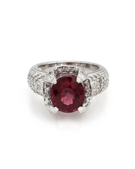 Pyrope Garnet and Diamond Pave Ring in Gold - Image 3