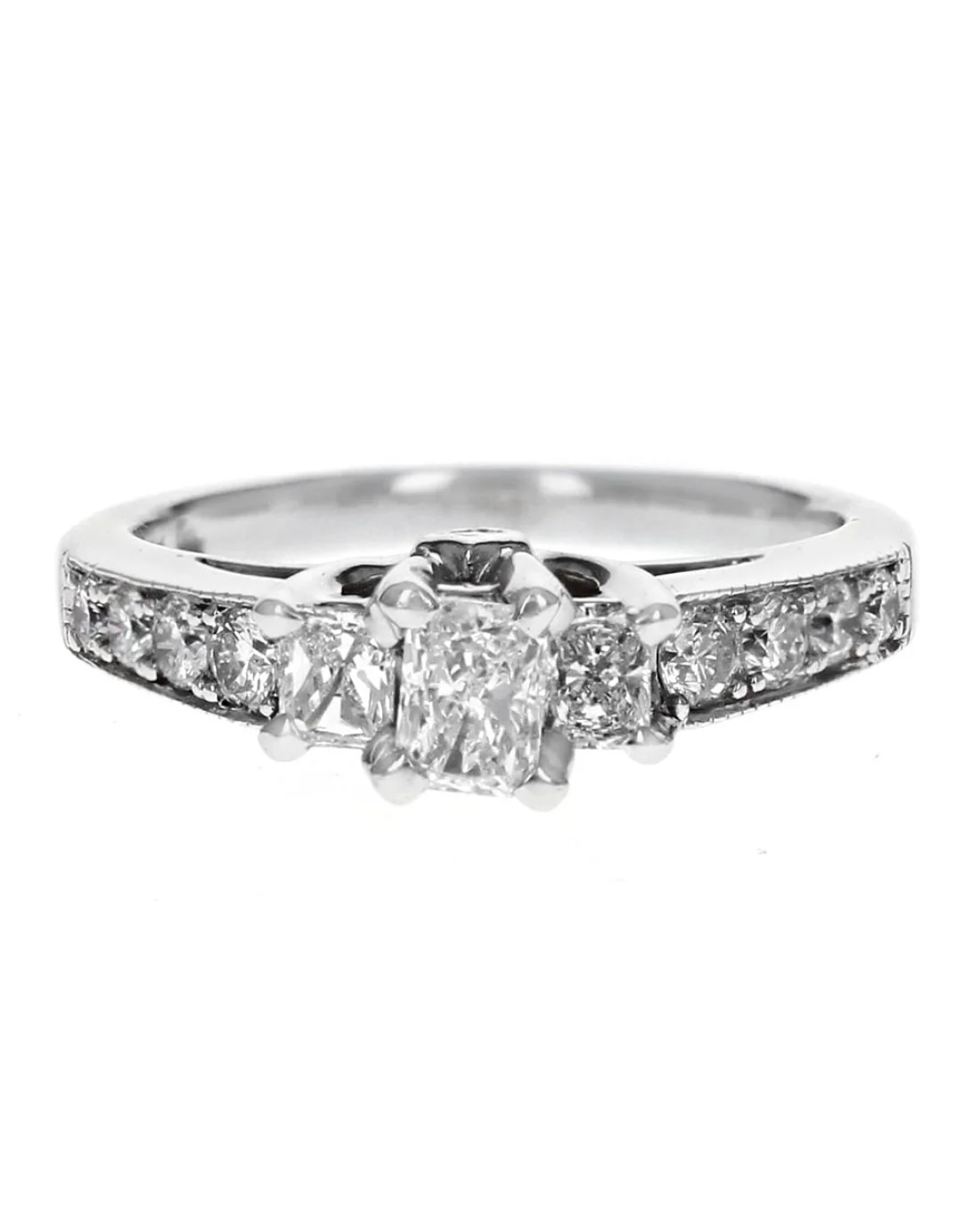 Radiant, Round and Princess Diamond Engagement Ring in White Gold - Image 2