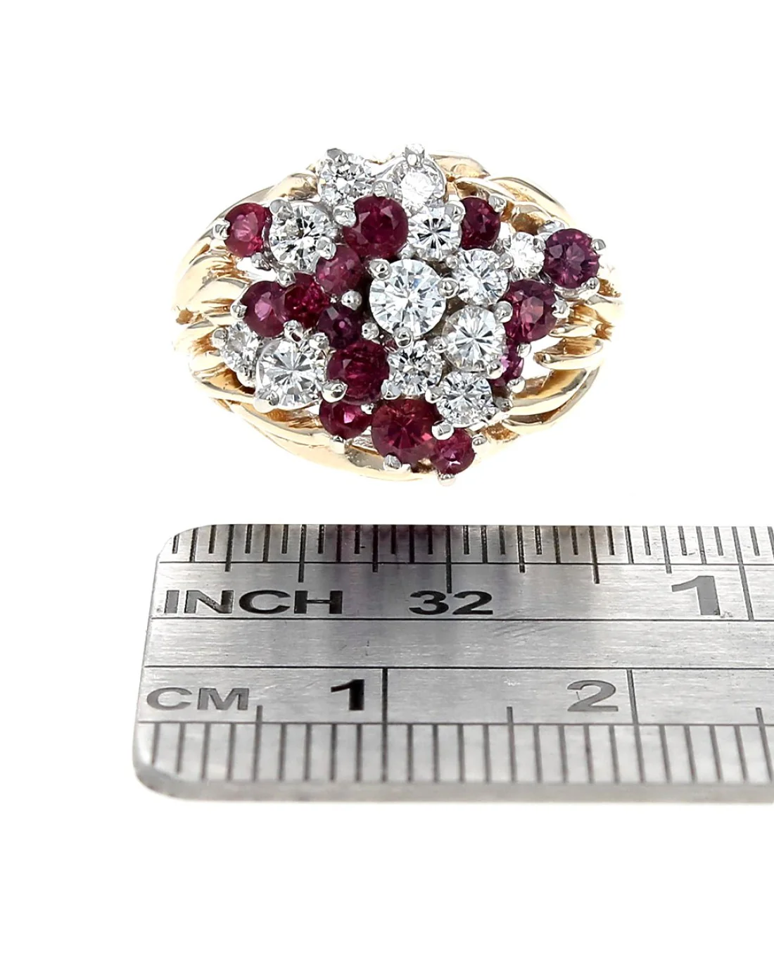 Raspberry Sapphire and Diamond Cluster Ring - Image 3