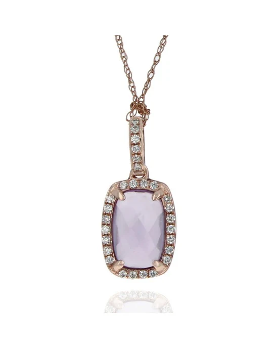 Rectangular Cushion Amethyst Diamond Halo Drop Necklace