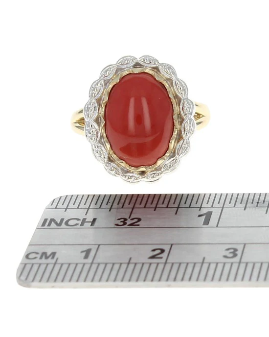 Red Coral Cabochon Ring - Image 3