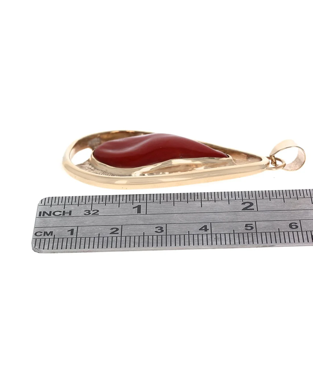 Red Coral Pear Shaped Pendant - Image 3