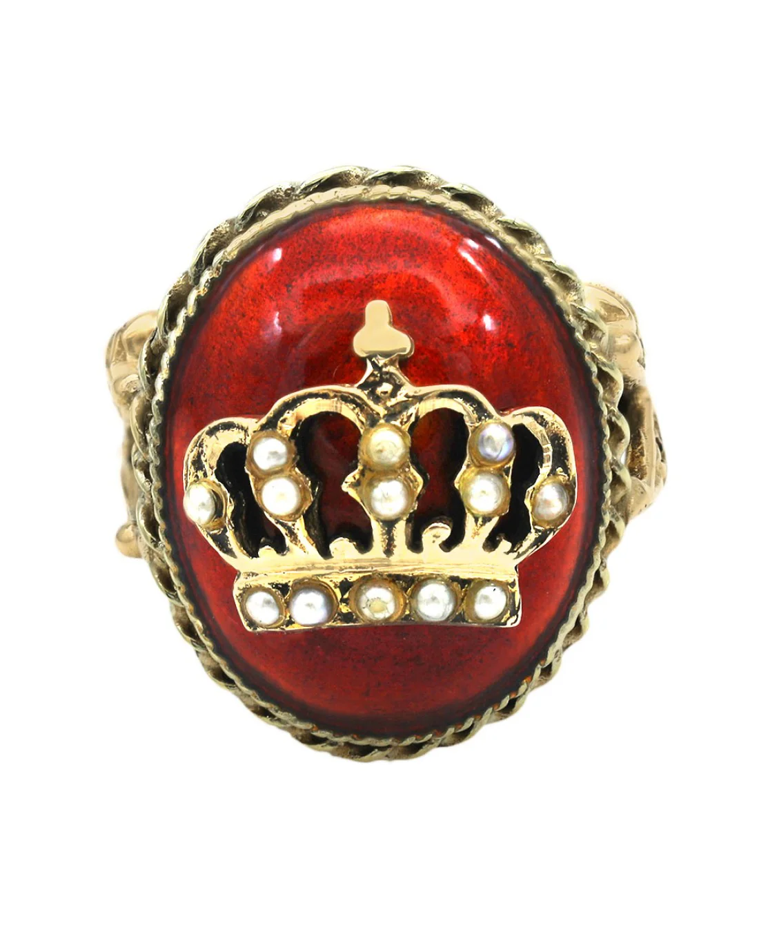 Red Enamel and Seed Pearl Coronet Ring - Image 2