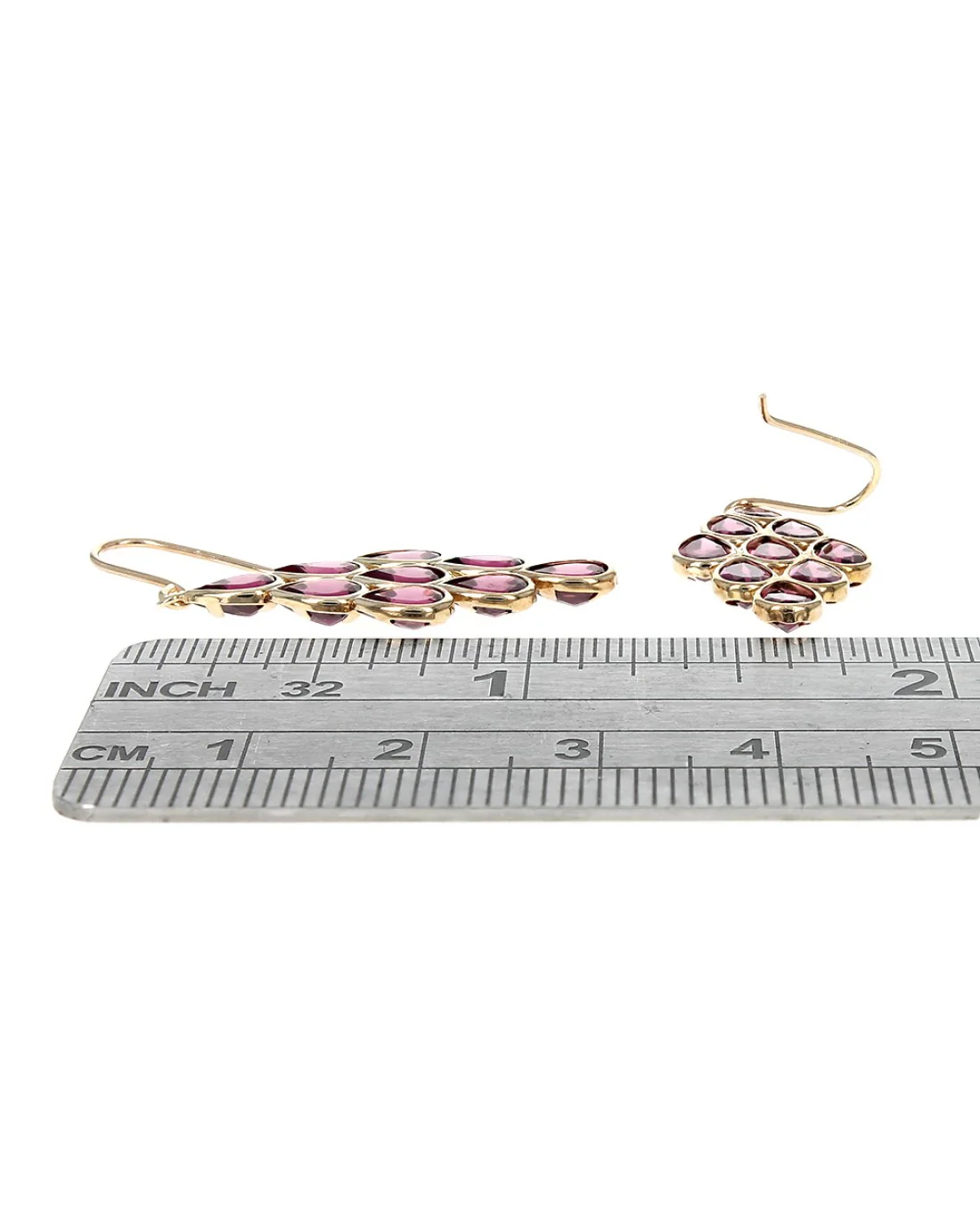 Rhodolite Garnet Dangle Earrings in Yellow Gold - Image 3