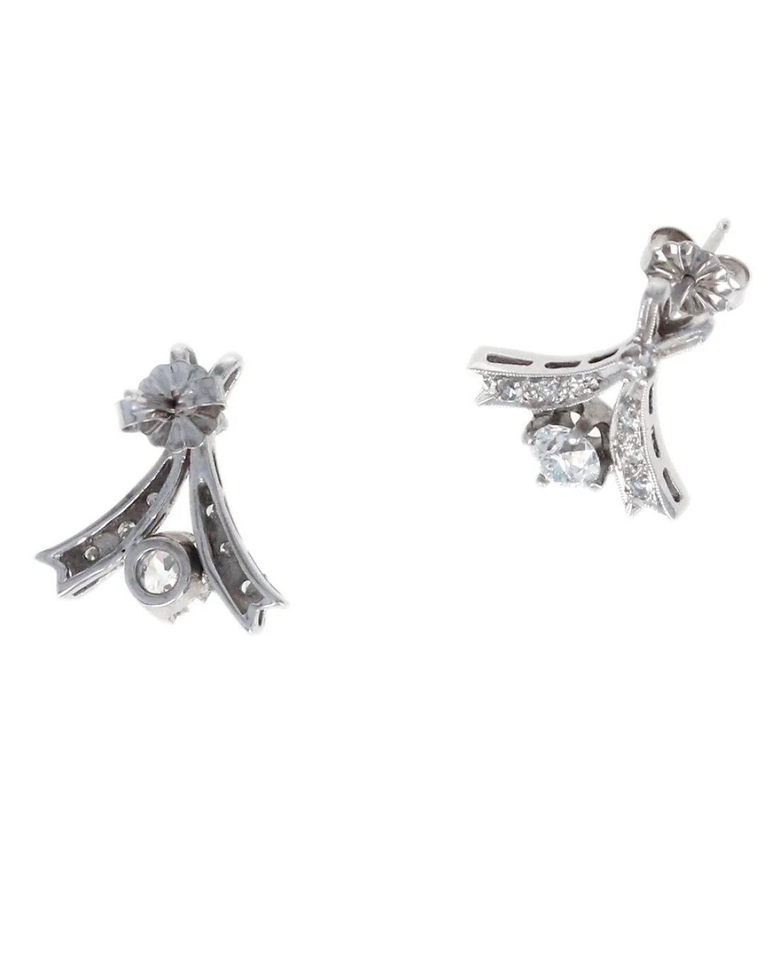 Ribbon Motif Diamond Drop Earrings - Image 2