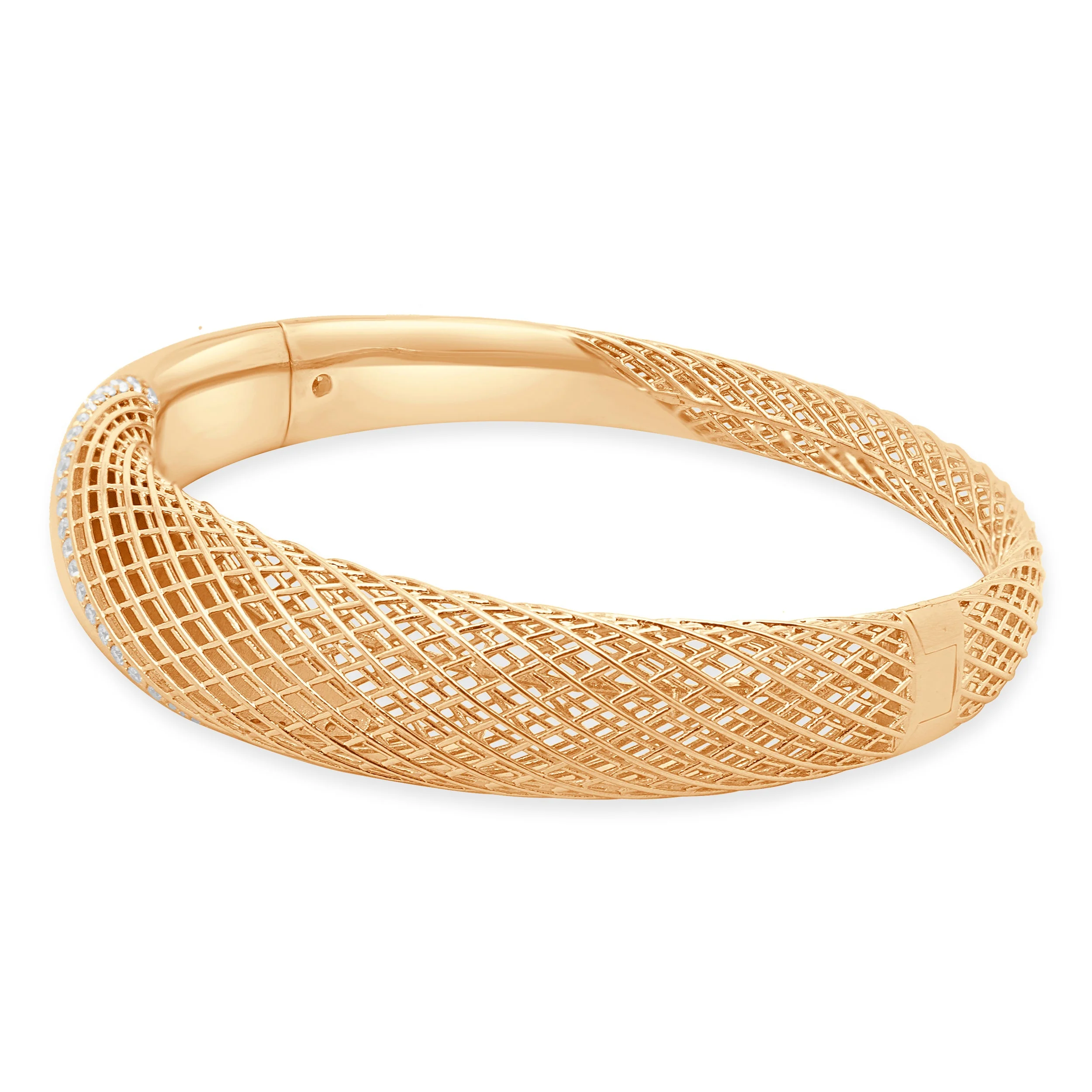 Roberto Coin 18 Karat Rose Gold Round Diamond Silk Open Weave Bangle Bracelet 6.5" - Image 2