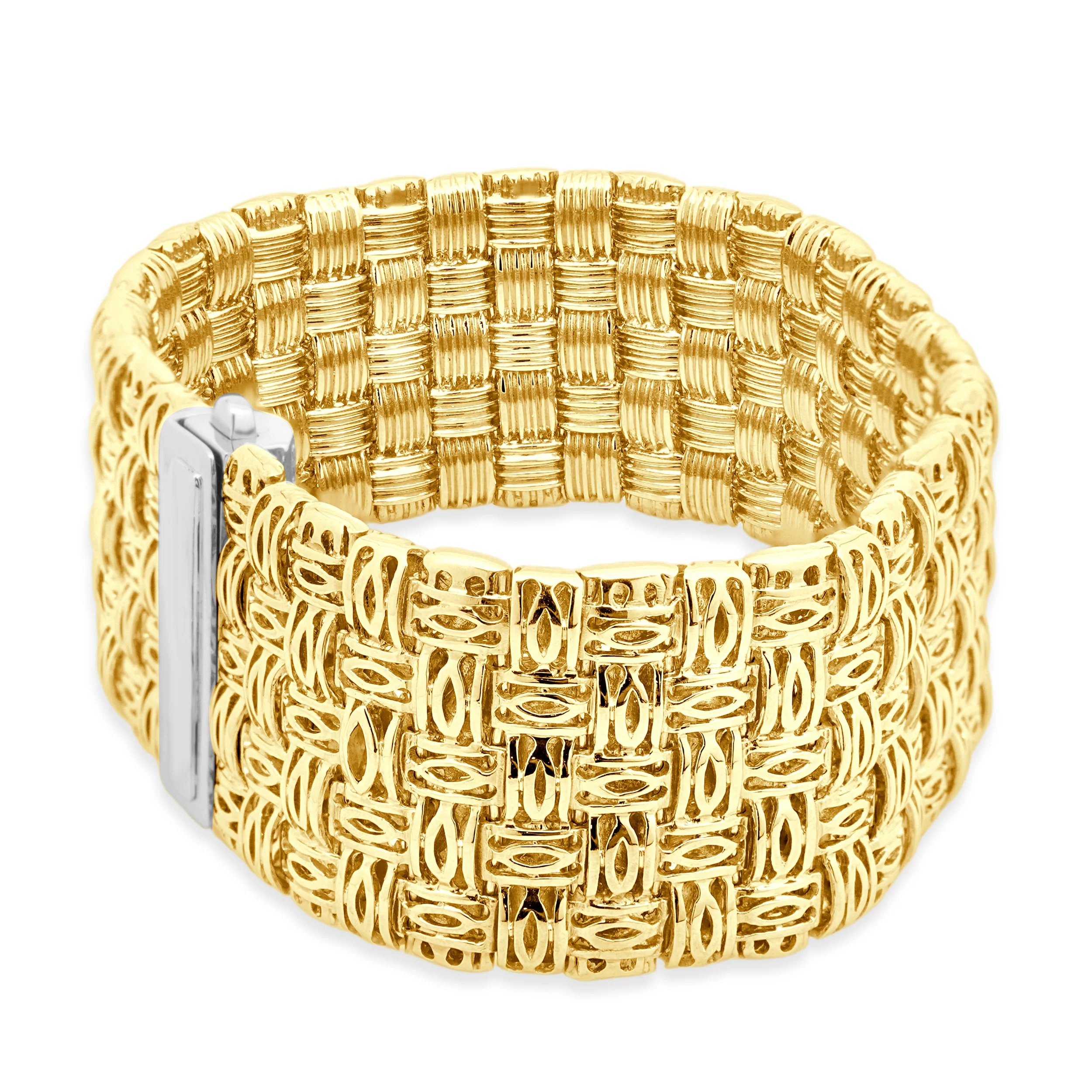 Roberto Coin 18 Karat Two-Tone Yellow and White Gold Appassionata Woven Bracelet with Pave Diamond Clasp 7.0" - Image 2