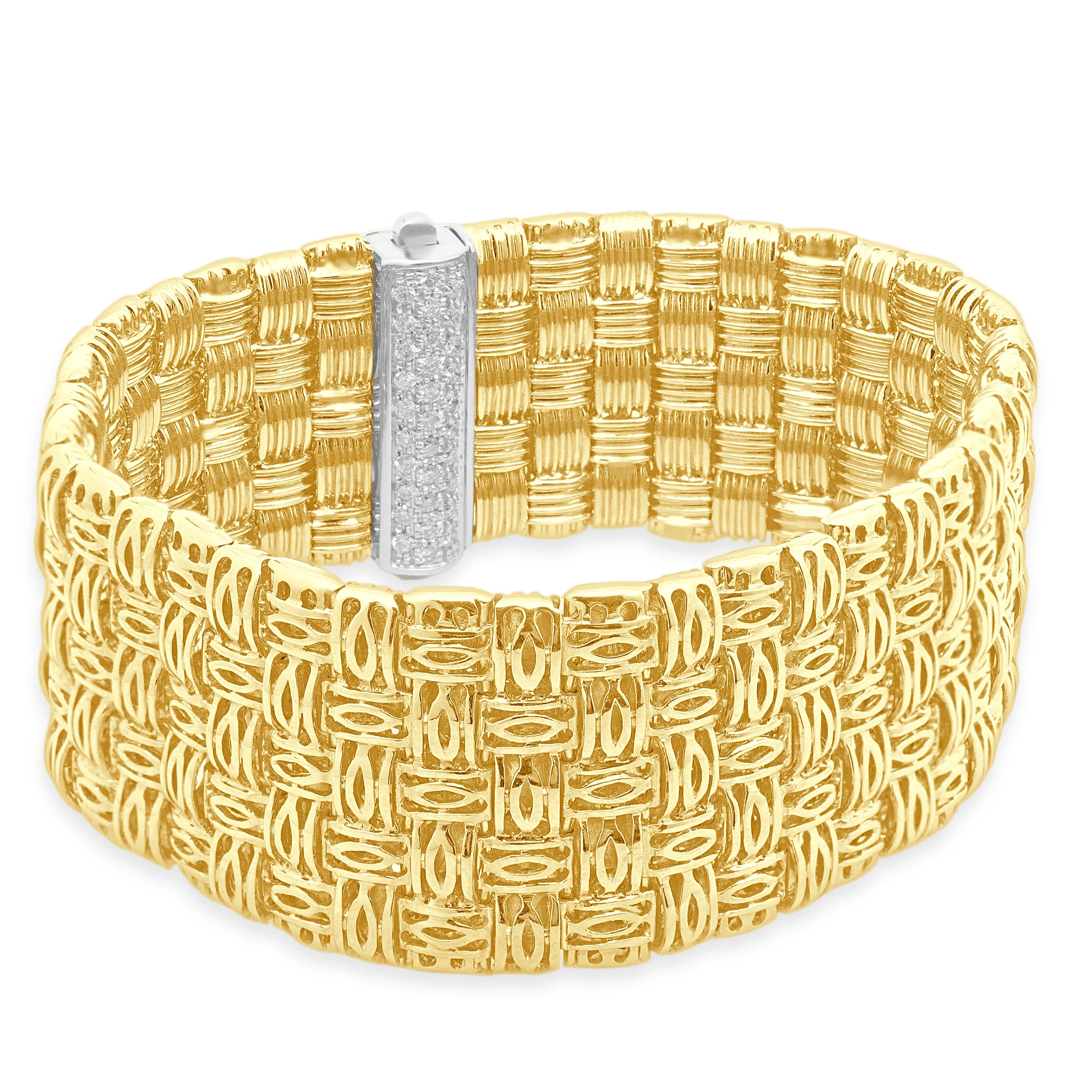 Roberto Coin 18 Karat Two-Tone Yellow and White Gold Appassionata Woven Bracelet with Pave Diamond Clasp 7.0" - Image 3